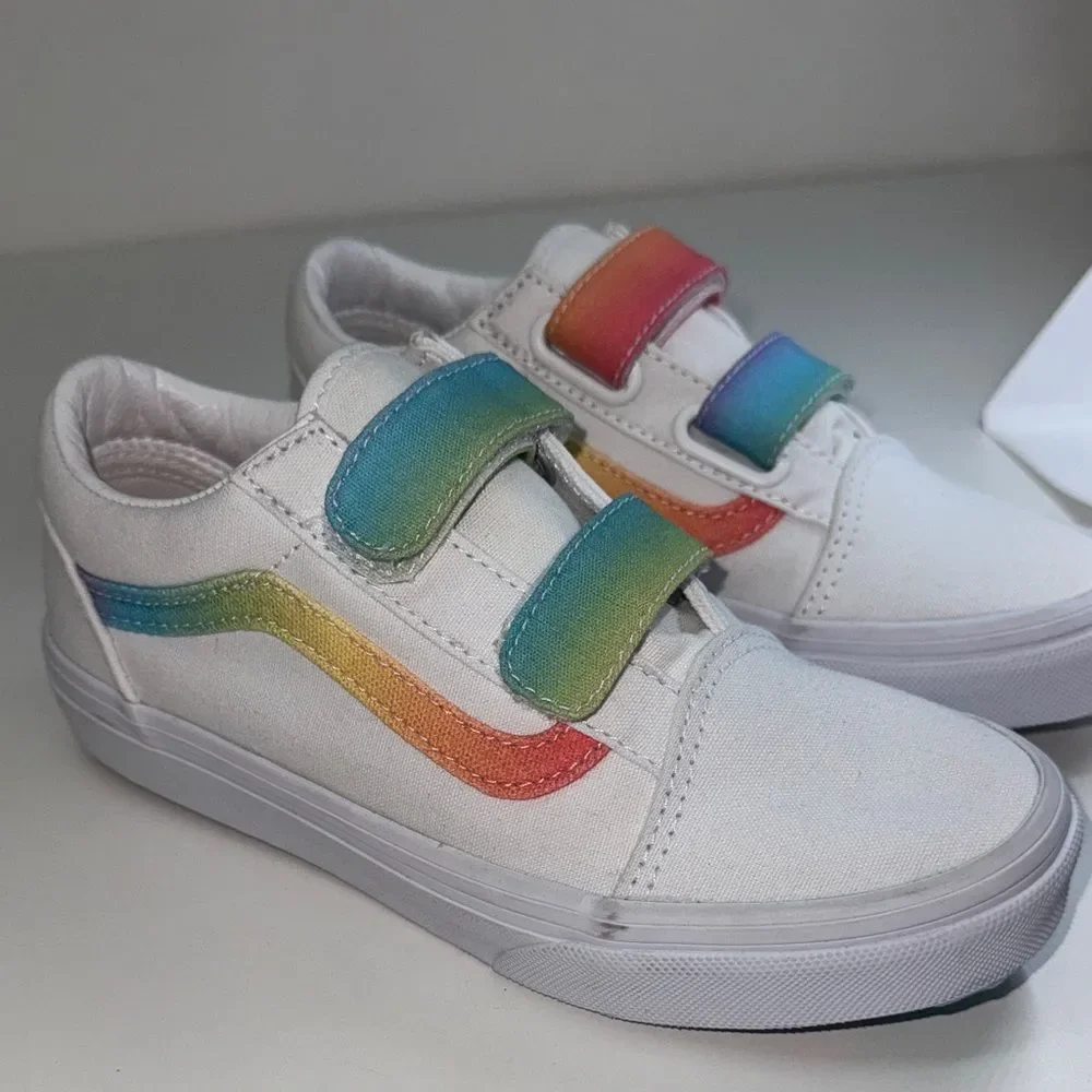 🔥Vans Kids White Sneakers with Rainbow Straps Sz 2 New